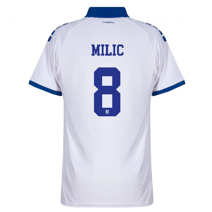 Danxen Kvinnor Serbien Lazar Milic #8 Marin Vit Röd Bortatröja Matchtröjor 26-28 Tröjor T-Tröja