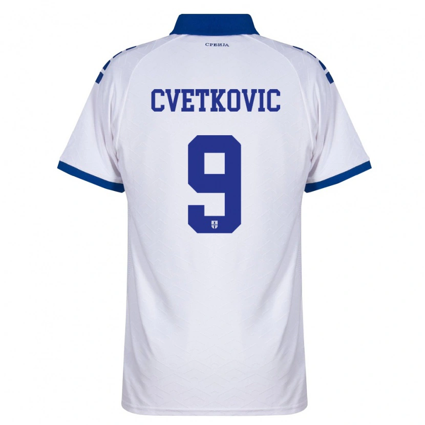Danxen Kvinnor Serbien Mihajlo Cvetkovic #9 Marin Vit Röd Bortatröja Matchtröjor 26-28 Tröjor T-Tröja