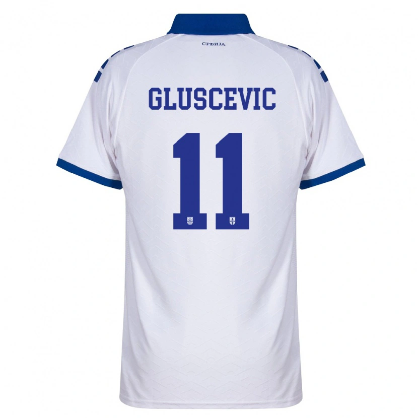 Danxen Kvinnor Serbien Matija Gluscevic #11 Marin Vit Röd Bortatröja Matchtröjor 26-28 Tröjor T-Tröja