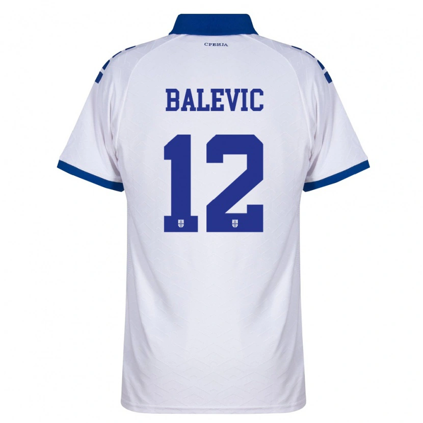 Danxen Kvinnor Serbien Lazar Balevic #12 Marin Vit Röd Bortatröja Matchtröjor 26-28 Tröjor T-Tröja