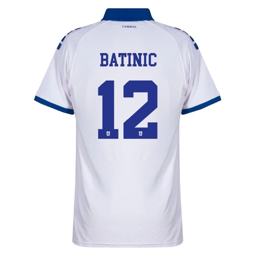 Danxen Kvinnor Serbien Luka Batinic #12 Marin Vit Röd Bortatröja Matchtröjor 26-28 Tröjor T-Tröja