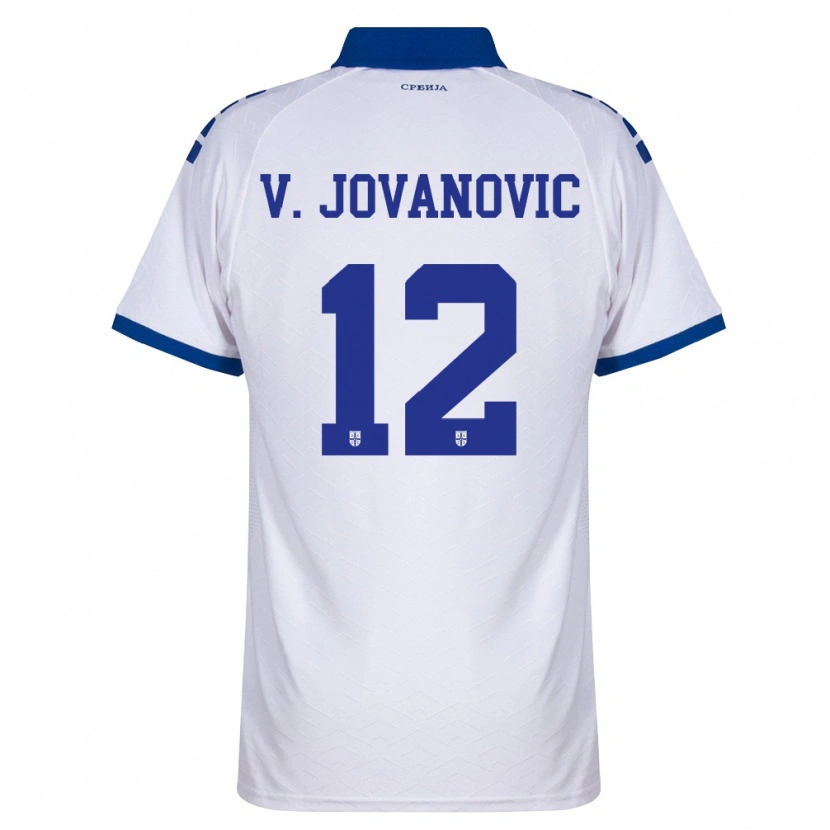 Danxen Kvinnor Serbien Vukasin Jovanovic #12 Marin Vit Röd Bortatröja Matchtröjor 26-28 Tröjor T-Tröja