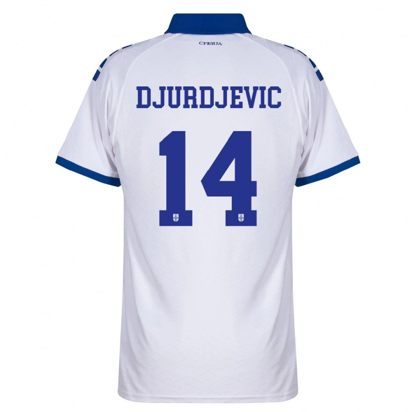 Danxen Kvinnor Serbien Vukasin Djurdjevic #14 Marin Vit Röd Bortatröja Matchtröjor 26-28 Tröjor T-Tröja