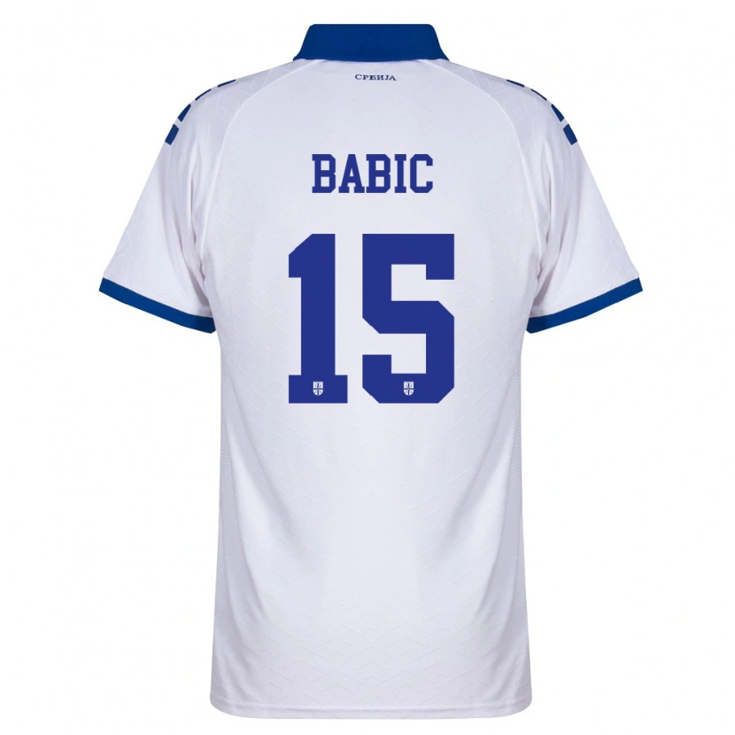 Danxen Kvinnor Serbien Srdjan Babic #15 Marin Vit Röd Bortatröja Matchtröjor 26-28 Tröjor T-Tröja