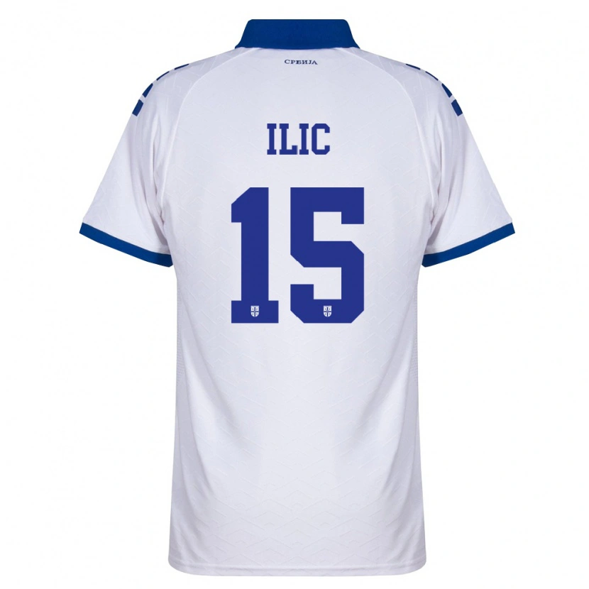 Danxen Kvinnor Serbien Mihajlo Ilic #15 Marin Vit Röd Bortatröja Matchtröjor 26-28 Tröjor T-Tröja
