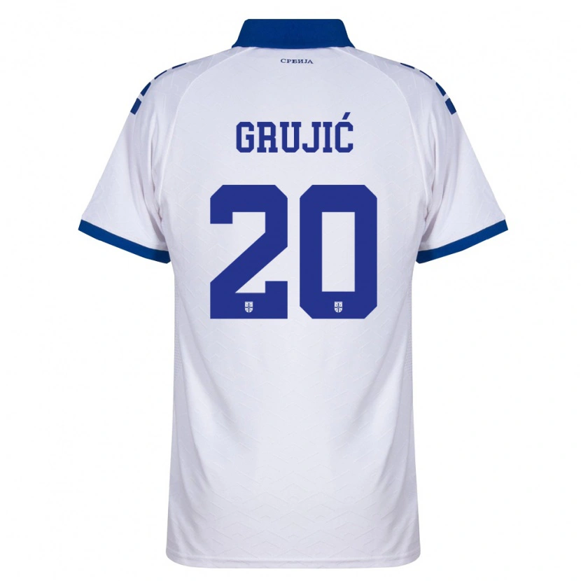 Danxen Kvinnor Serbien Marko Grujić #20 Marin Vit Röd Bortatröja Matchtröjor 26-28 Tröjor T-Tröja