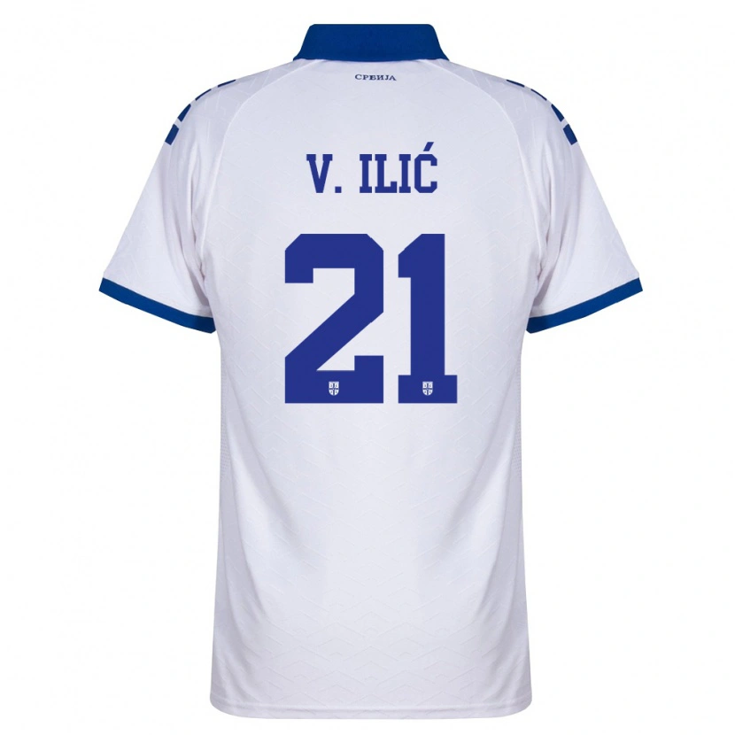 Danxen Kvinnor Serbien Veljko Ilic #21 Marin Vit Röd Bortatröja Matchtröjor 26-28 Tröjor T-Tröja
