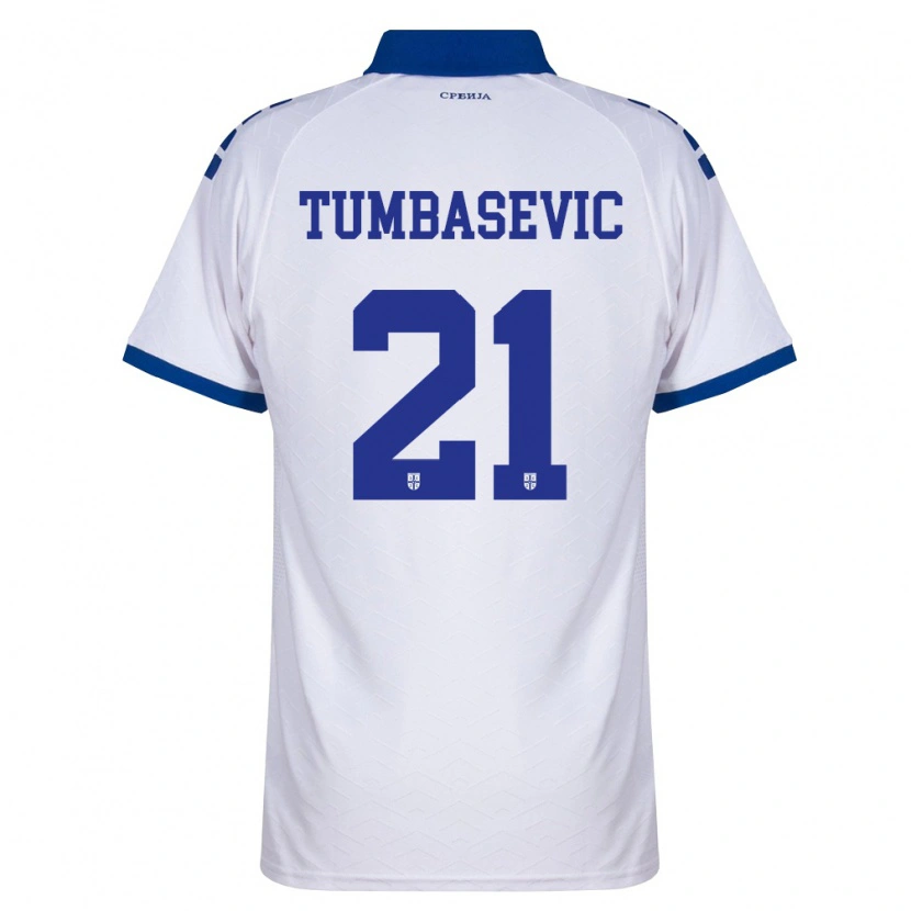 Danxen Kvinnor Serbien Andrej Tumbasevic #21 Marin Vit Röd Bortatröja Matchtröjor 26-28 Tröjor T-Tröja