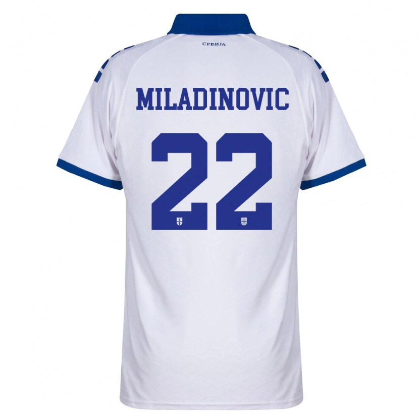 Danxen Kvinnor Serbien Igor Miladinovic #22 Marin Vit Röd Bortatröja Matchtröjor 26-28 Tröjor T-Tröja