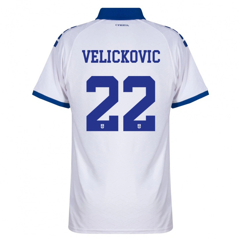 Danxen Kvinnor Serbien Marko Velickovic #22 Marin Vit Röd Bortatröja Matchtröjor 26-28 Tröjor T-Tröja