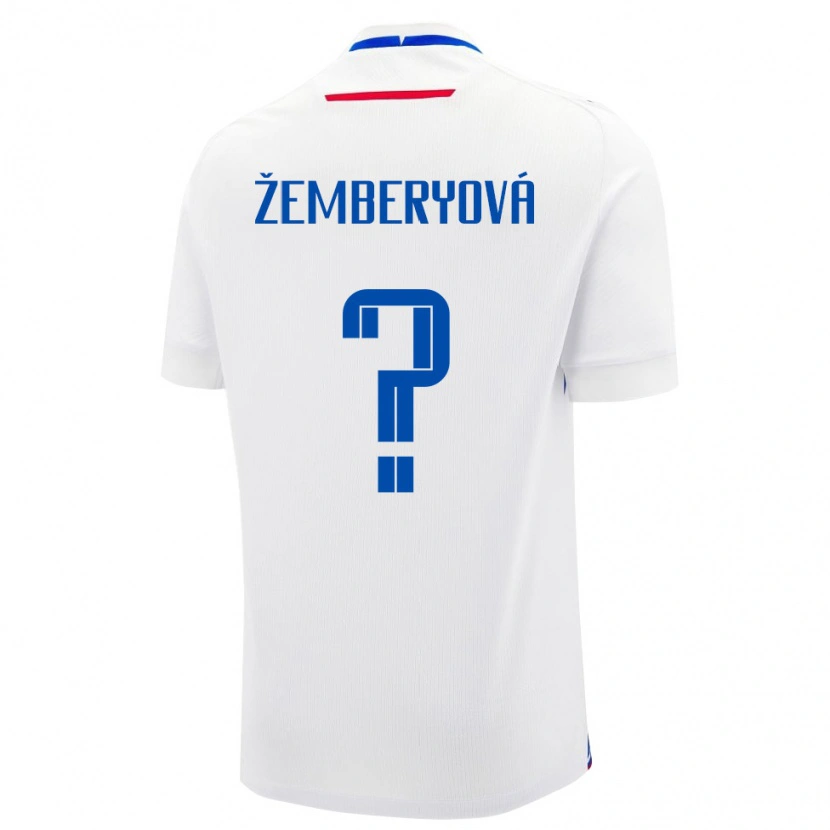 Danxen Kvinnor Slovakien Laura Žemberyová #0 Vit Blå Bortatröja Matchtröjor 26-28 Tröjor T-Tröja