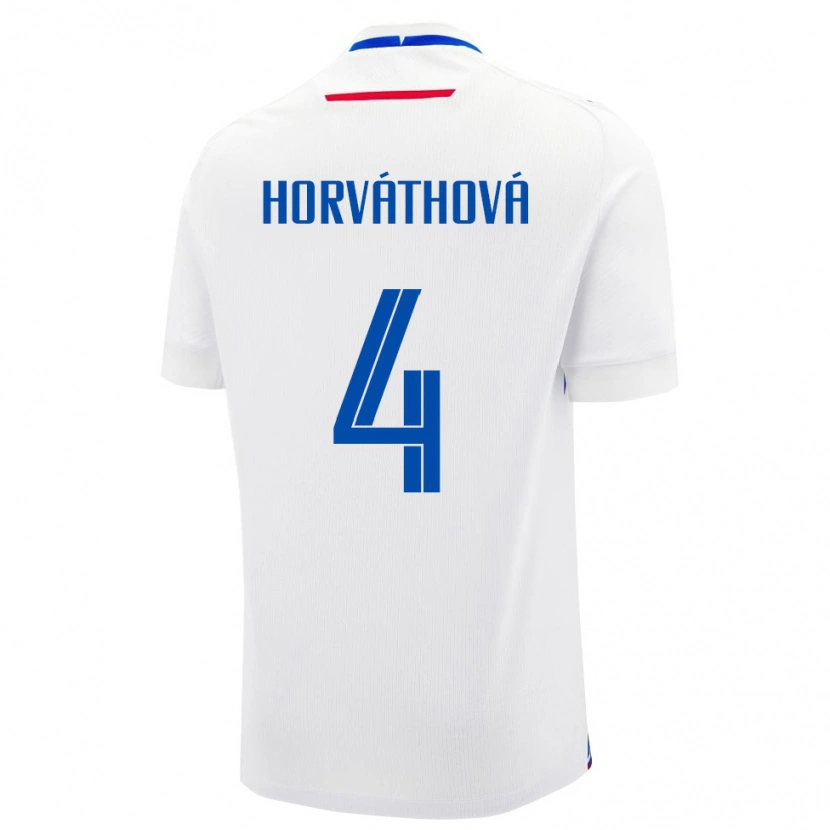 Danxen Kvinnor Slovakien Andrea Horváthová #4 Vit Blå Bortatröja Matchtröjor 26-28 Tröjor T-Tröja