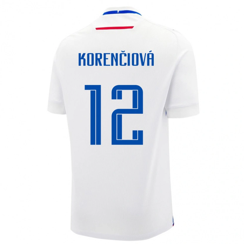 Danxen Kvinnor Slovakien Mária Korenčiová #12 Vit Blå Bortatröja Matchtröjor 26-28 Tröjor T-Tröja