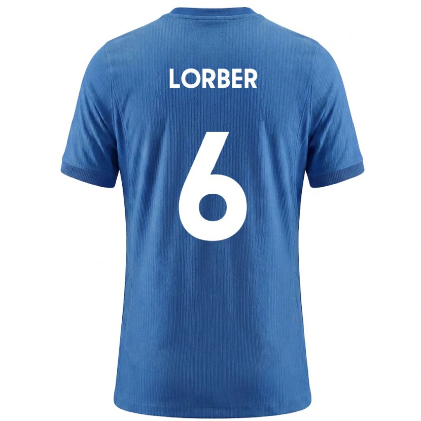 Danxen Kvinnor Slovenien Marcel Lorber #6 Blå Vit Bortatröja Matchtröjor 26-28 Tröjor T-Tröja
