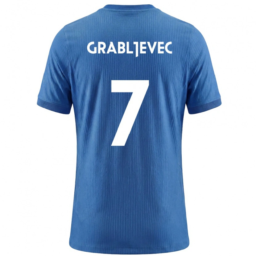 Danxen Kvinnor Slovenien Anze Grabljevec #7 Blå Vit Bortatröja Matchtröjor 26-28 Tröjor T-Tröja