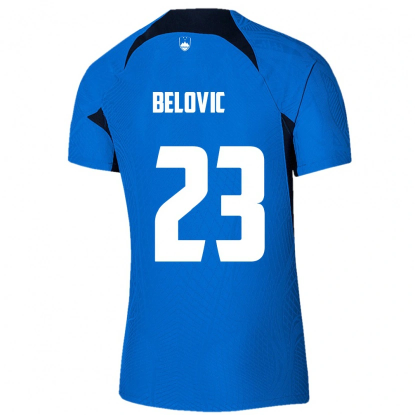 Danxen Kvinnor Slovenien Nik Belovic #23 Blå Vit Bortatröja Matchtröjor 26-28 Tröjor T-Tröja