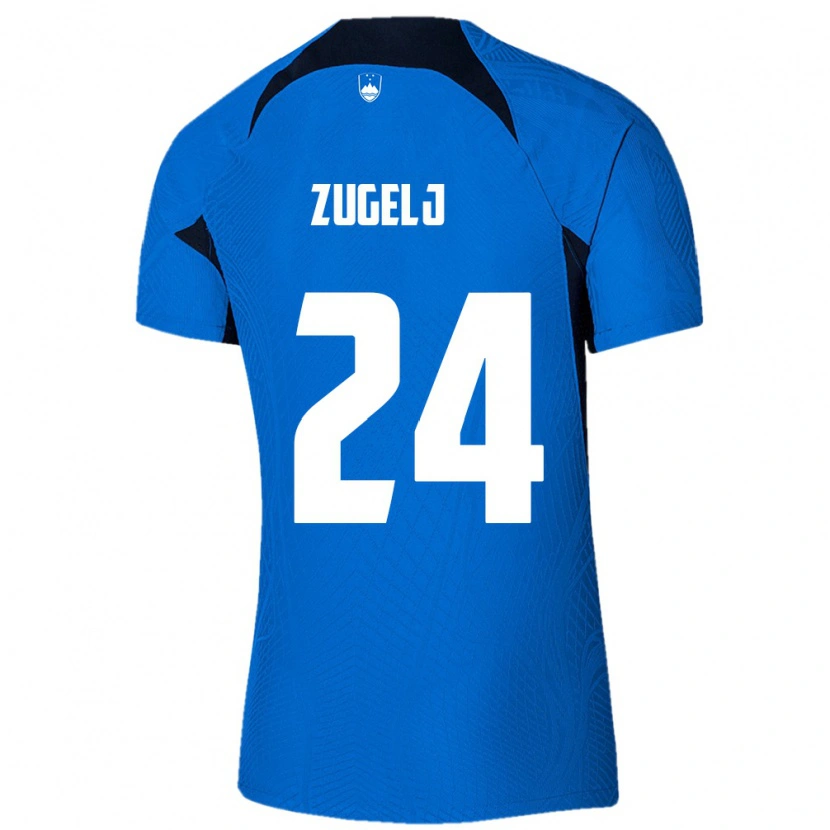 Danxen Kvinnor Slovenien Nino Zugelj #24 Blå Vit Bortatröja Matchtröjor 26-28 Tröjor T-Tröja
