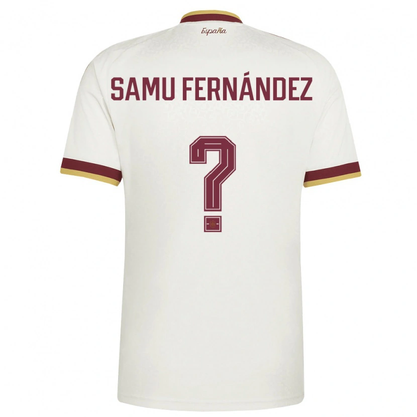 Danxen Kvinnor Spanien Samu Fernández #0 Off-White Burgund Bortatröja Matchtröjor 26-28 Tröjor T-Tröja