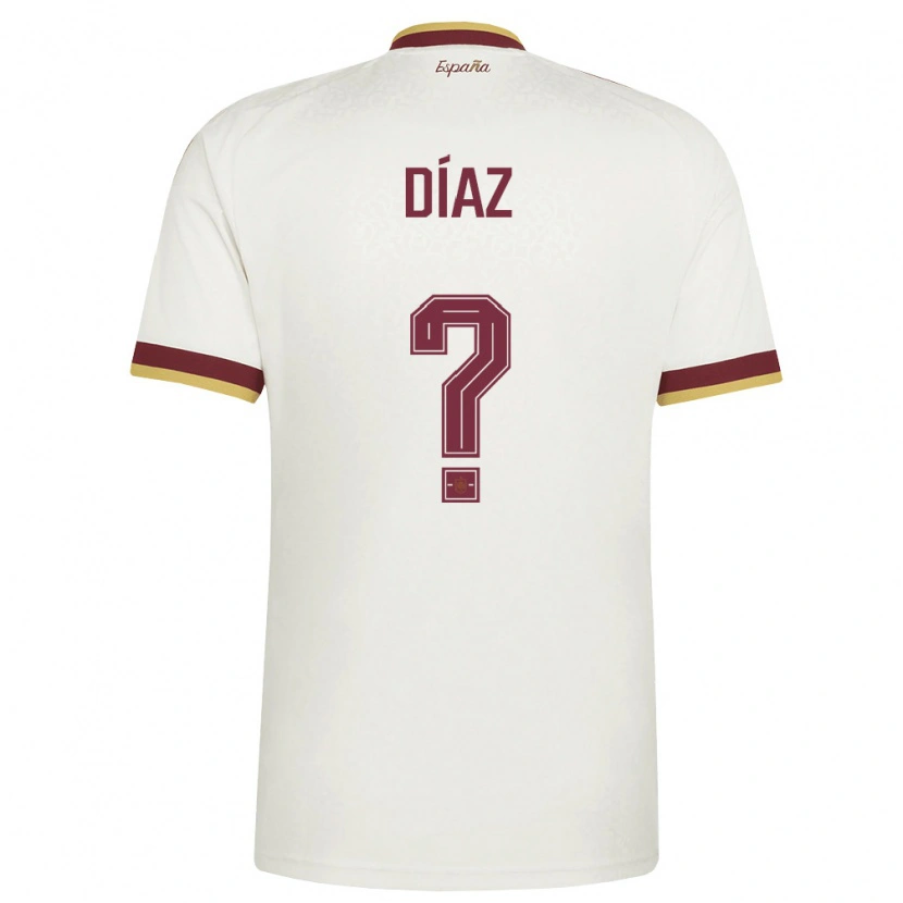 Danxen Kvinnor Spanien Mario Díaz #0 Off-White Burgund Bortatröja Matchtröjor 26-28 Tröjor T-Tröja