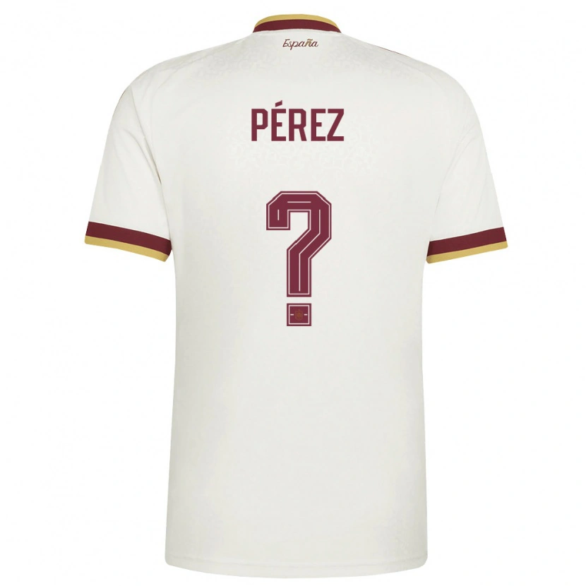 Danxen Kvinnor Spanien Luismi Pérez #0 Off-White Burgund Bortatröja Matchtröjor 26-28 Tröjor T-Tröja