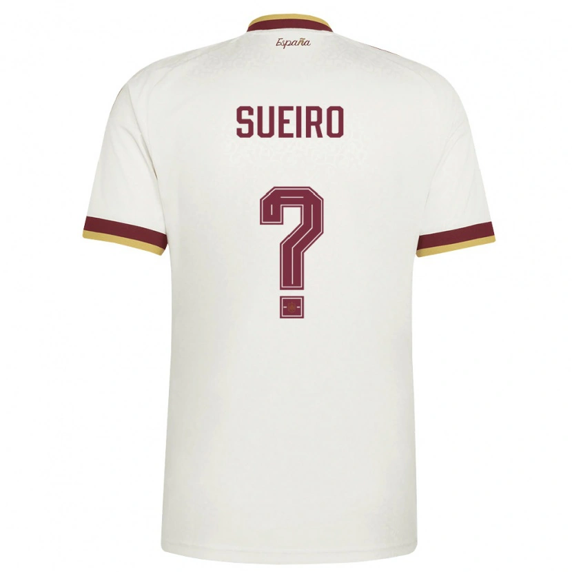 Danxen Kvinnor Spanien David Sueiro #0 Off-White Burgund Bortatröja Matchtröjor 26-28 Tröjor T-Tröja