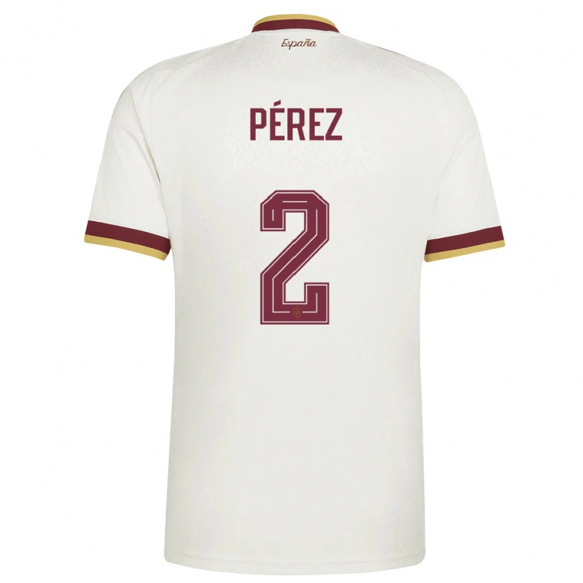 Danxen Kvinnor Spanien Nacho Pérez #2 Off-White Burgund Bortatröja Matchtröjor 26-28 Tröjor T-Tröja