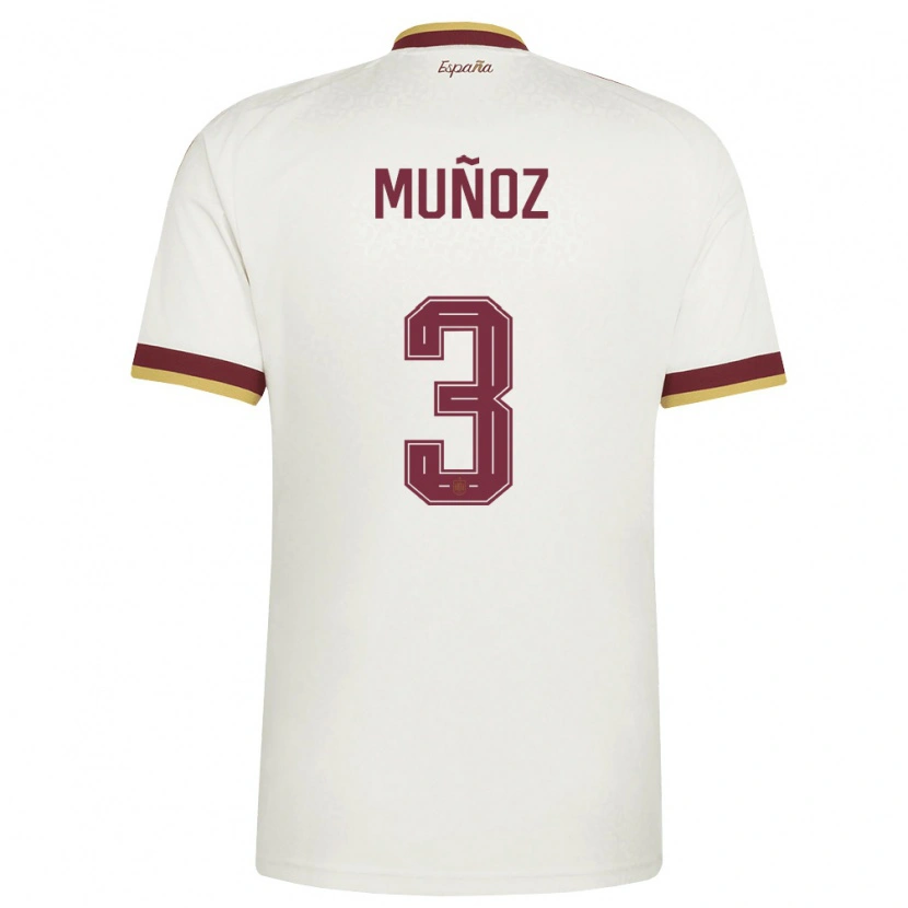 Danxen Kvinnor Spanien Dani Muñoz #3 Off-White Burgund Bortatröja Matchtröjor 26-28 Tröjor T-Tröja