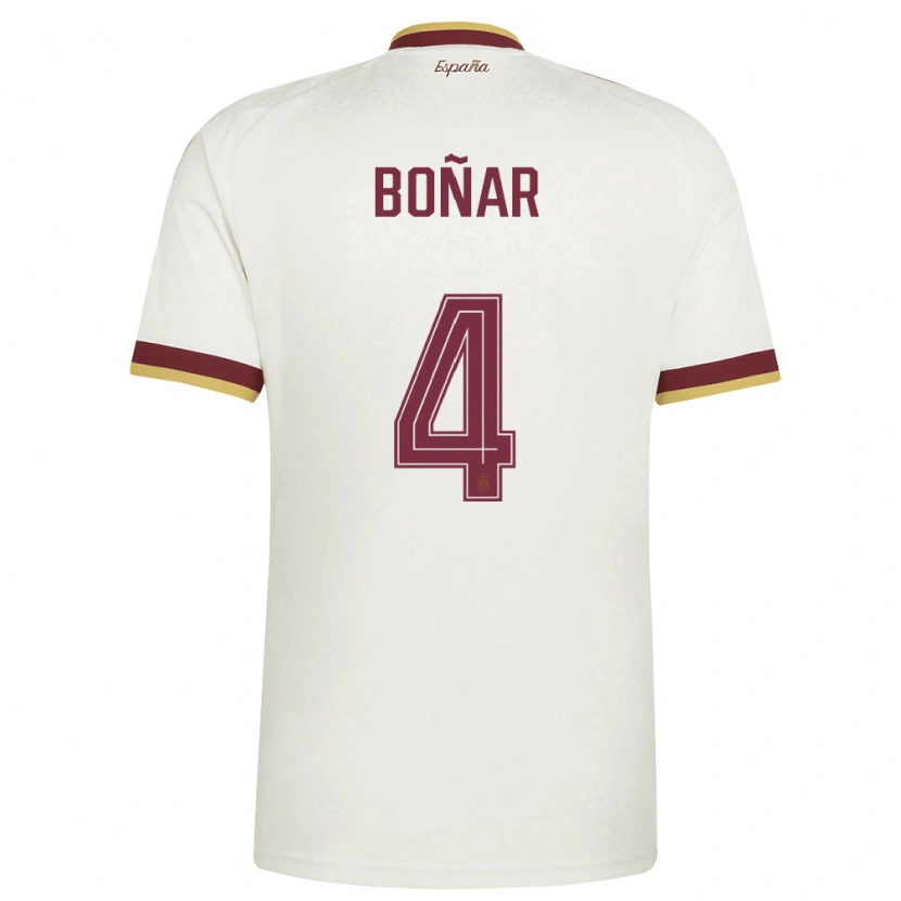 Danxen Kvinnor Spanien Javier Bonar #4 Off-White Burgund Bortatröja Matchtröjor 26-28 Tröjor T-Tröja
