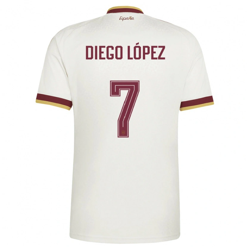 Danxen Kvinnor Spanien Diego López #7 Off-White Burgund Bortatröja Matchtröjor 26-28 Tröjor T-Tröja