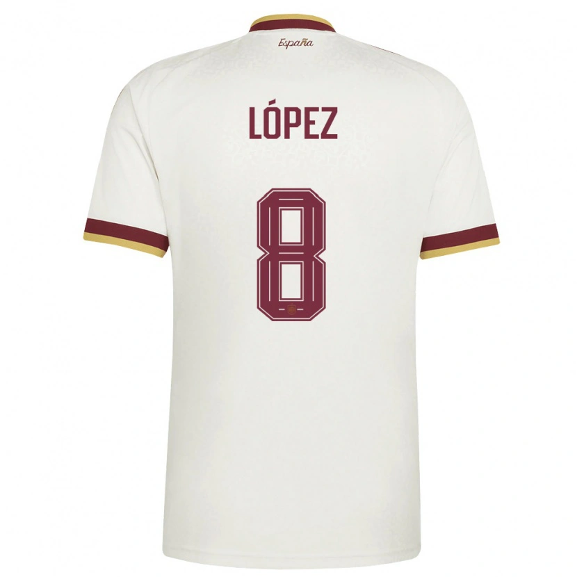 Danxen Kvinnor Spanien Fer López #8 Off-White Burgund Bortatröja Matchtröjor 26-28 Tröjor T-Tröja