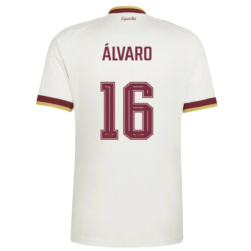 Danxen Kvinnor Spanien Álvaro Fernández #16 Off-White Burgund Bortatröja Matchtröjor 26-28 Tröjor T-Tröja