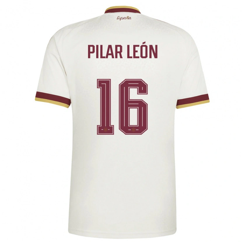 Danxen Kvinnor Spanien Maria Pilar Leon #16 Off-White Burgund Bortatröja Matchtröjor 26-28 Tröjor T-Tröja