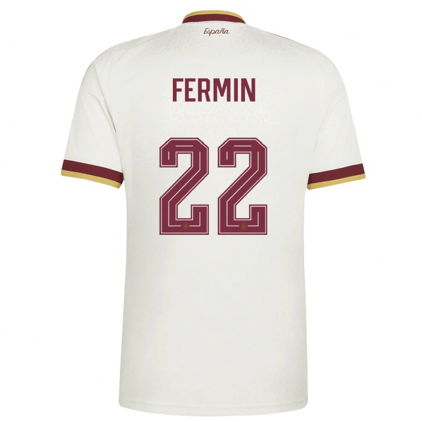 Danxen Kvinnor Spanien Fermín López #22 Off-White Burgund Bortatröja Matchtröjor 26-28 Tröjor T-Tröja