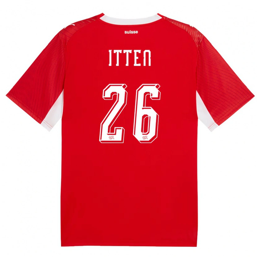 Danxen Barn Schweiz Cedric Itten #26 Röd Vit Hemmatröja Matchtröjor 26-28 Tröjor T-Tröja