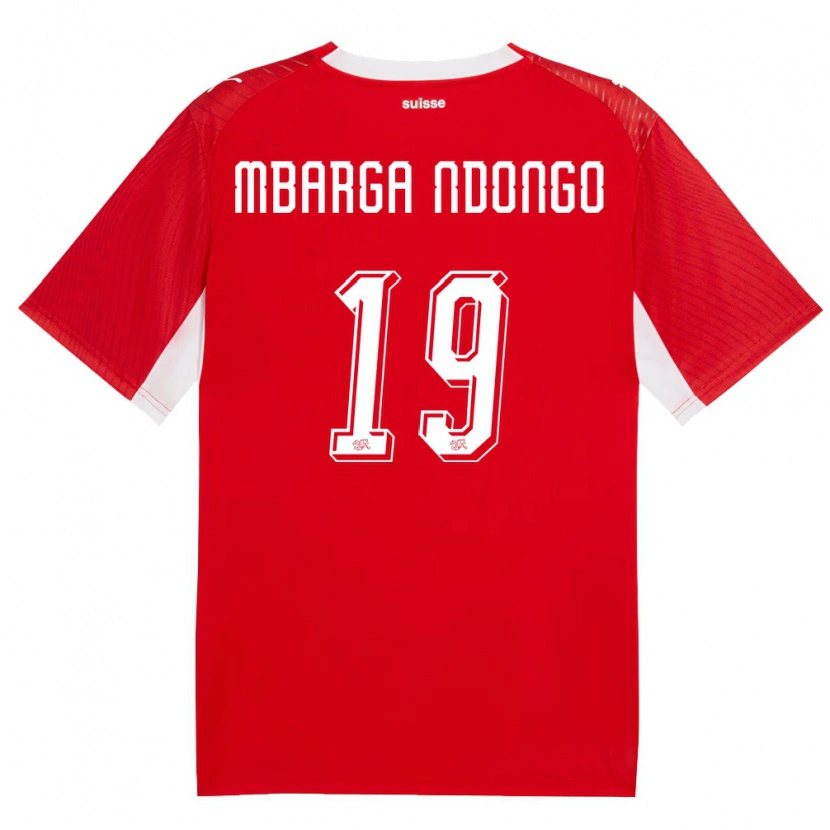 Danxen Barn Schweiz Ernest Mbarga Ndongo #19 Röd Vit Hemmatröja Matchtröjor 26-28 Tröjor T-Tröja