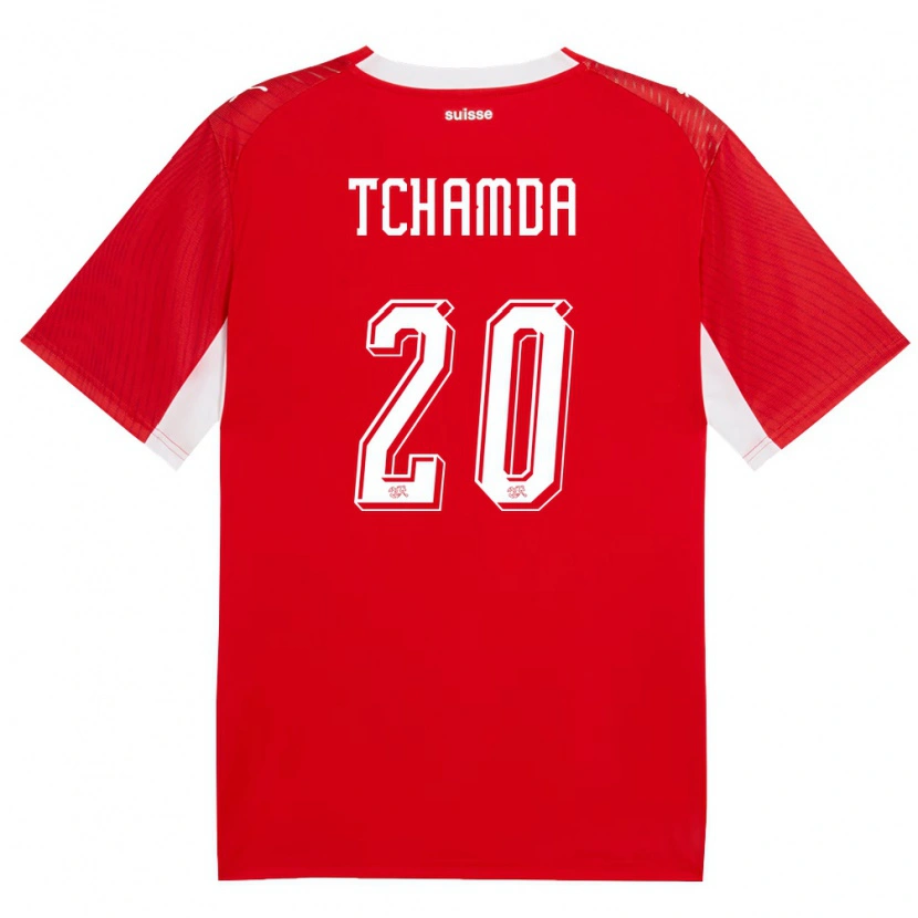 Danxen Barn Schweiz Aaron Tchamda #20 Röd Vit Hemmatröja Matchtröjor 26-28 Tröjor T-Tröja