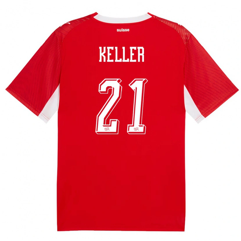 Danxen Barn Schweiz Marvin Keller #21 Röd Vit Hemmatröja Matchtröjor 26-28 Tröjor T-Tröja