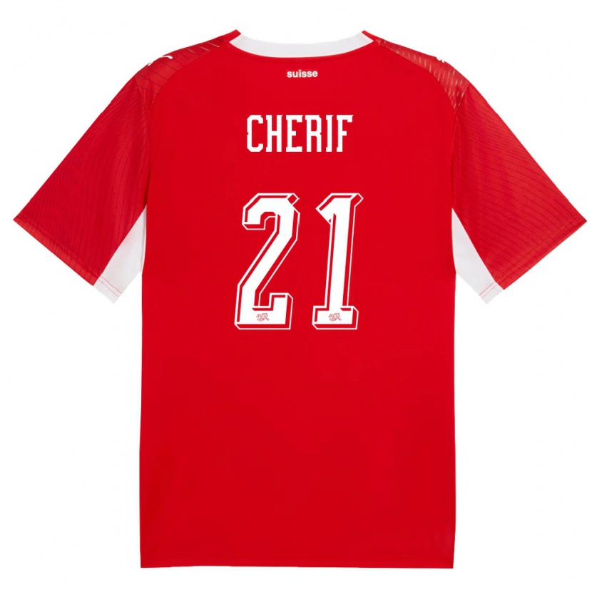 Danxen Barn Schweiz Kader Cherif #21 Röd Vit Hemmatröja Matchtröjor 26-28 Tröjor T-Tröja