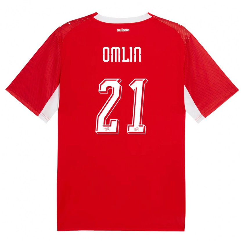 Danxen Barn Schweiz Jonas Omlin #21 Röd Vit Hemmatröja Matchtröjor 26-28 Tröjor T-Tröja