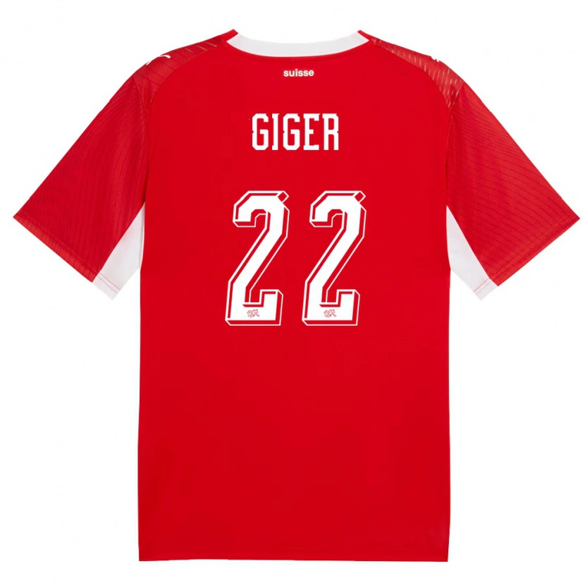 Danxen Barn Schweiz Marc Giger #22 Röd Vit Hemmatröja Matchtröjor 26-28 Tröjor T-Tröja