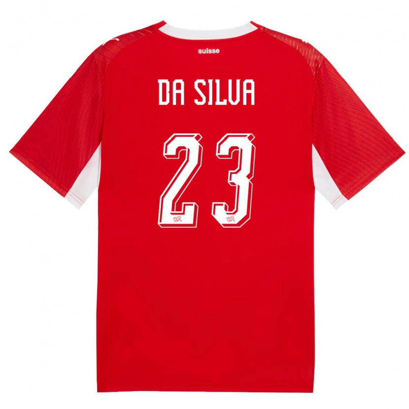 Danxen Barn Schweiz David Da Silva #23 Röd Vit Hemmatröja Matchtröjor 26-28 Tröjor T-Tröja