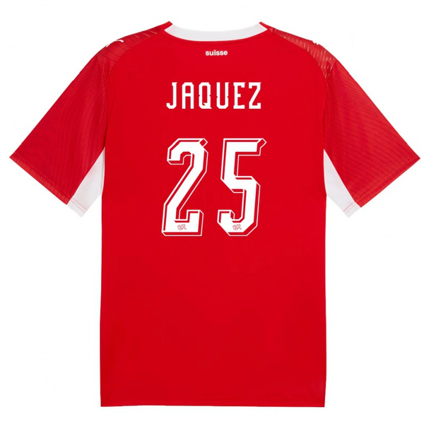 Danxen Barn Schweiz Luca Jaquez #25 Röd Vit Hemmatröja Matchtröjor 26-28 Tröjor T-Tröja
