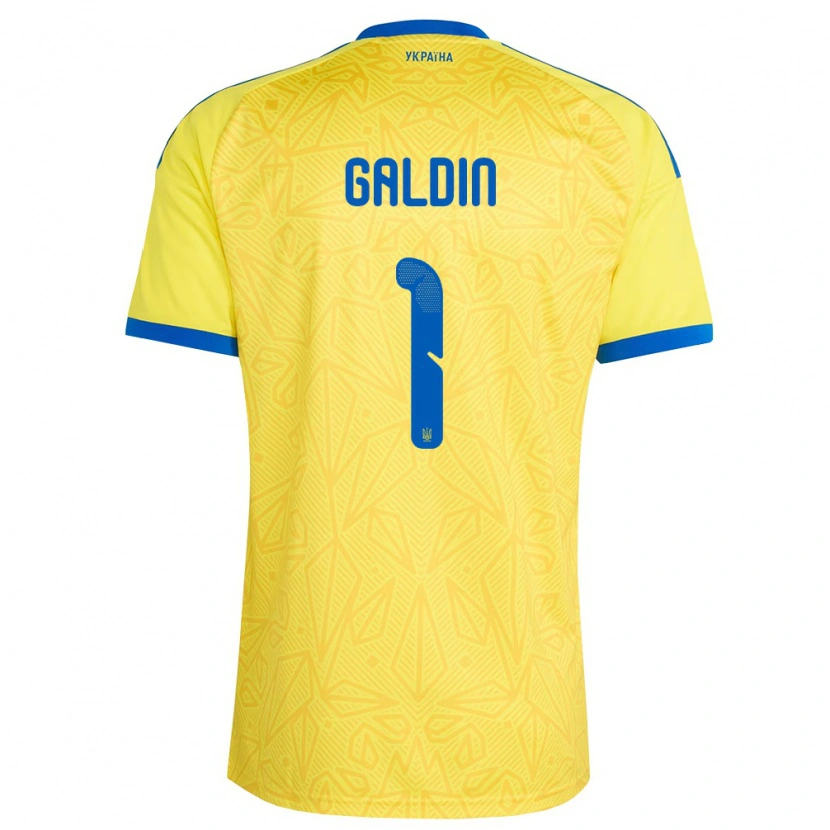 Danxen Barn Ukraina Igor Galdin #1 Gul Blå Hemmatröja Matchtröjor 26-28 Tröjor T-Tröja
