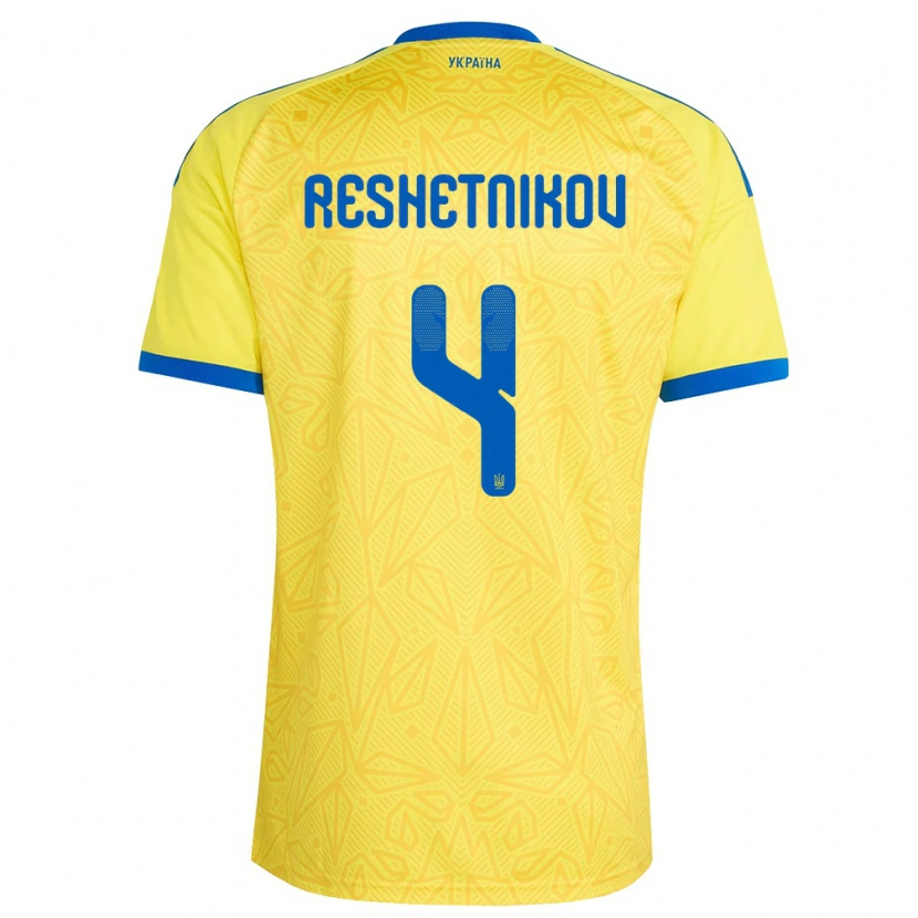Danxen Barn Ukraina Mikhail Reshetnikov #4 Gul Blå Hemmatröja Matchtröjor 26-28 Tröjor T-Tröja