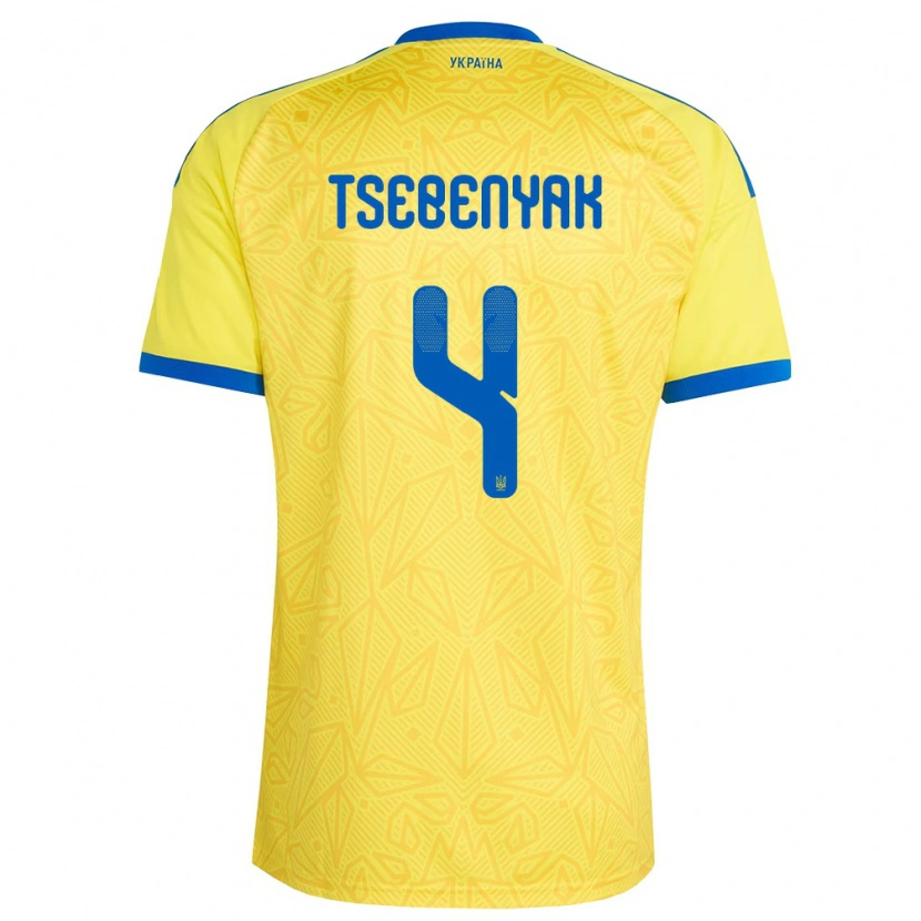 Danxen Barn Ukraina Dmytro Tsebenyak #4 Gul Blå Hemmatröja Matchtröjor 26-28 Tröjor T-Tröja
