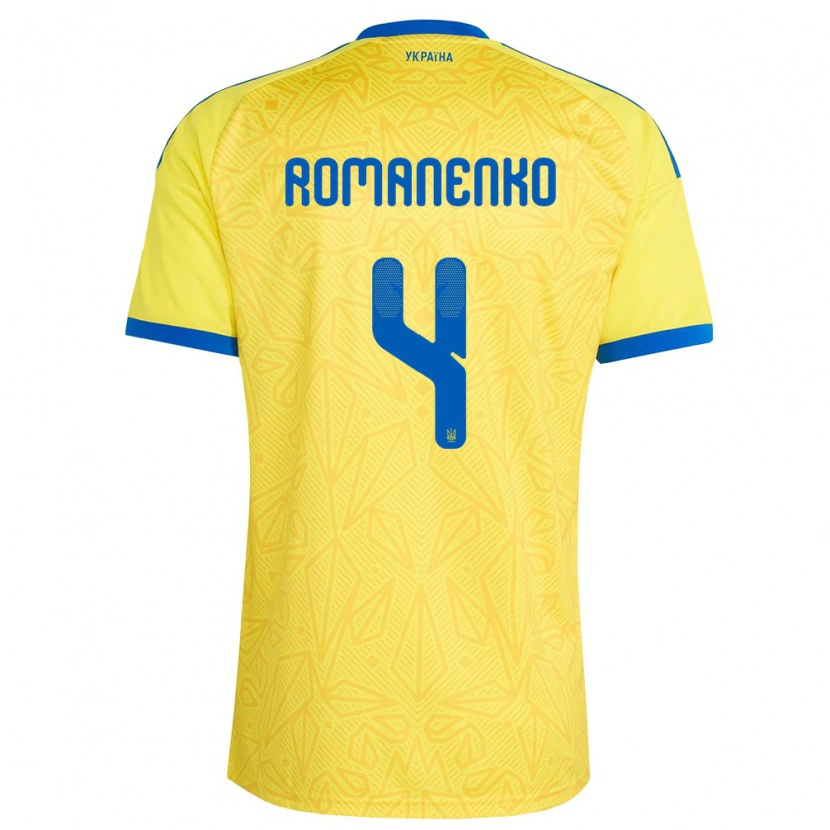 Danxen Barn Ukraina Tetyana Romanenko #4 Gul Blå Hemmatröja Matchtröjor 26-28 Tröjor T-Tröja