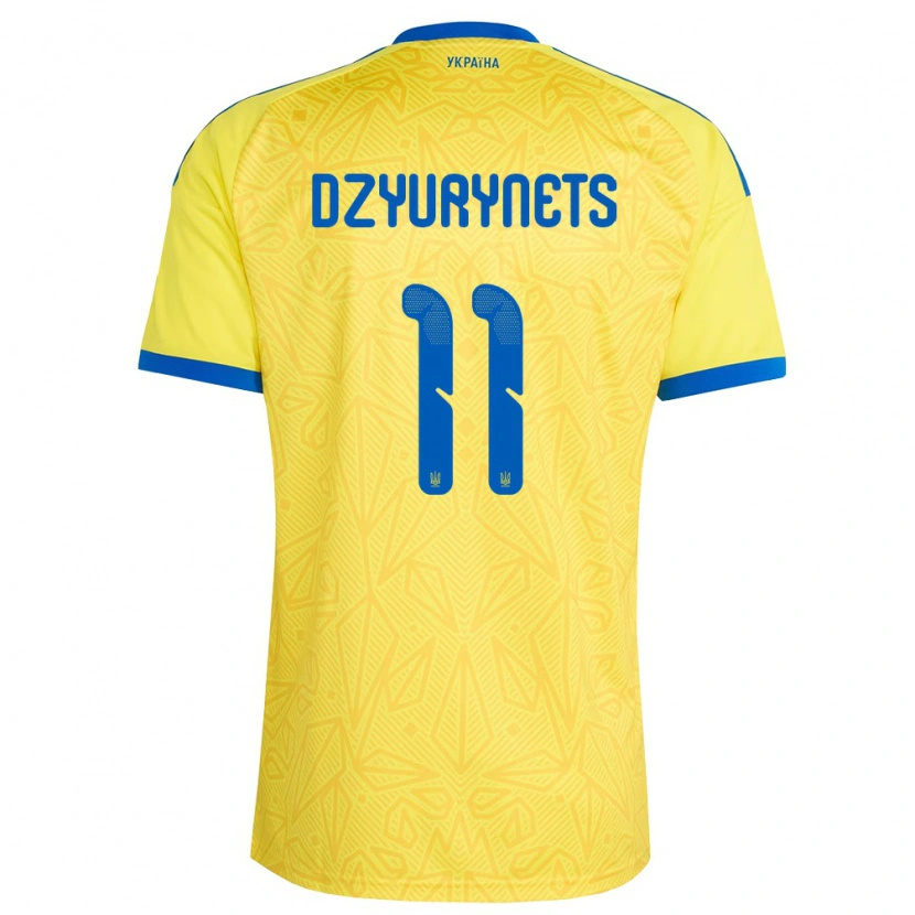 Danxen Barn Ukraina Oleg Dzyurynets #11 Gul Blå Hemmatröja Matchtröjor 26-28 Tröjor T-Tröja