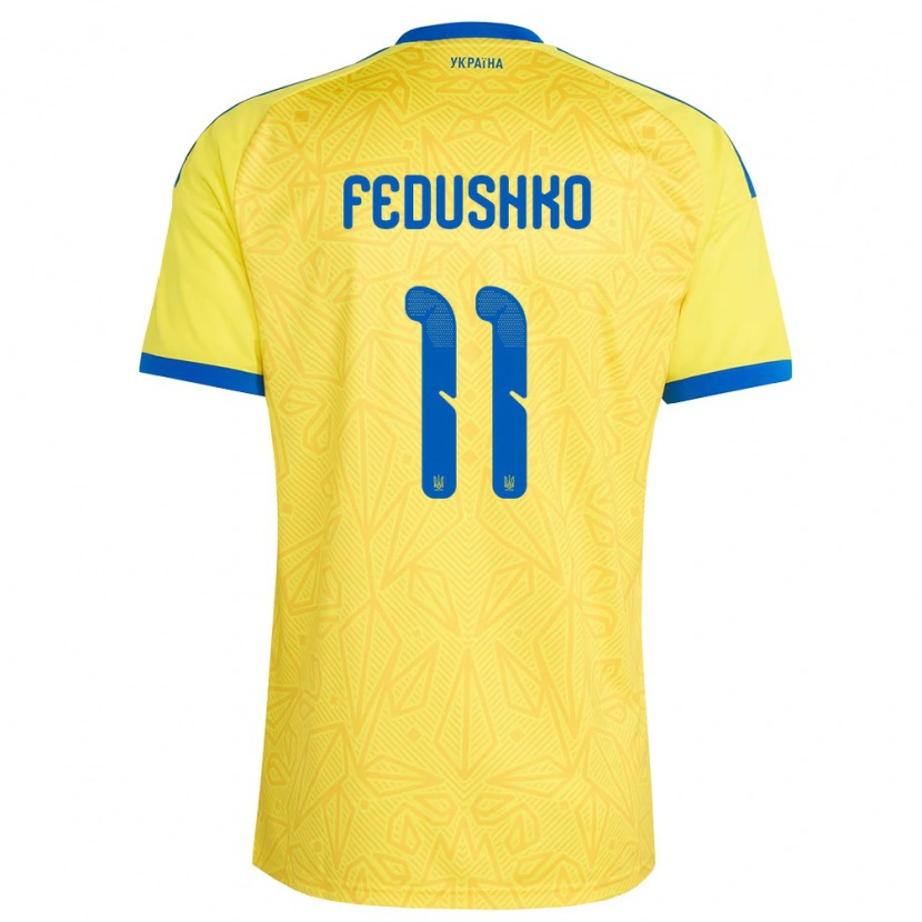 Danxen Barn Ukraina Artem Fedushko #11 Gul Blå Hemmatröja Matchtröjor 26-28 Tröjor T-Tröja