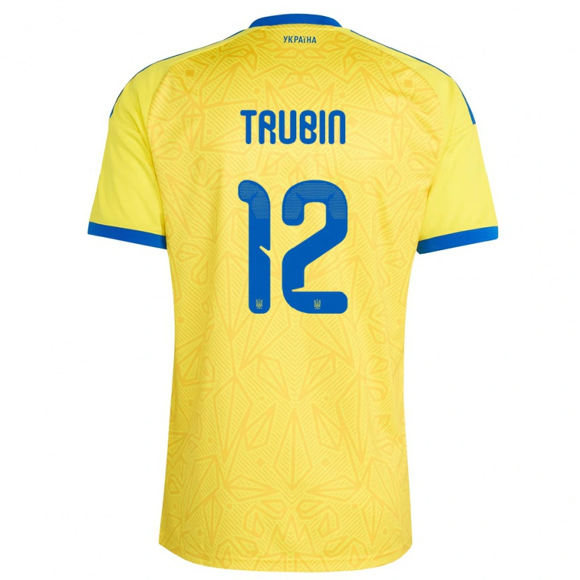 Danxen Barn Ukraina Anatoliy Trubin #12 Gul Blå Hemmatröja Matchtröjor 26-28 Tröjor T-Tröja
