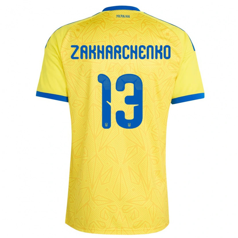 Danxen Barn Ukraina Vladyslav Zakharchenko #13 Gul Blå Hemmatröja Matchtröjor 26-28 Tröjor T-Tröja